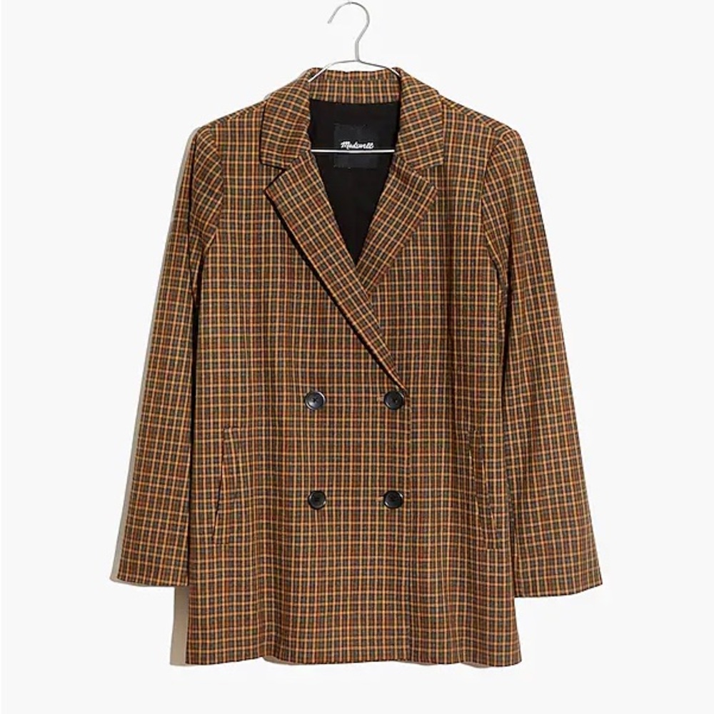 XL Madewell Caldwell Double-Breasted Blazer in Mandell Plaid